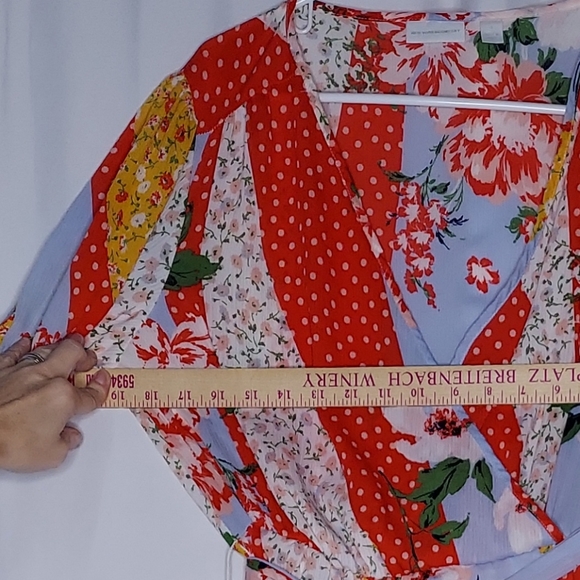 Ny&co Dress Small Women Midi Multicolor Floral Patchwork Ruffle Faux Wrap Vneck - Picture 3 of 10